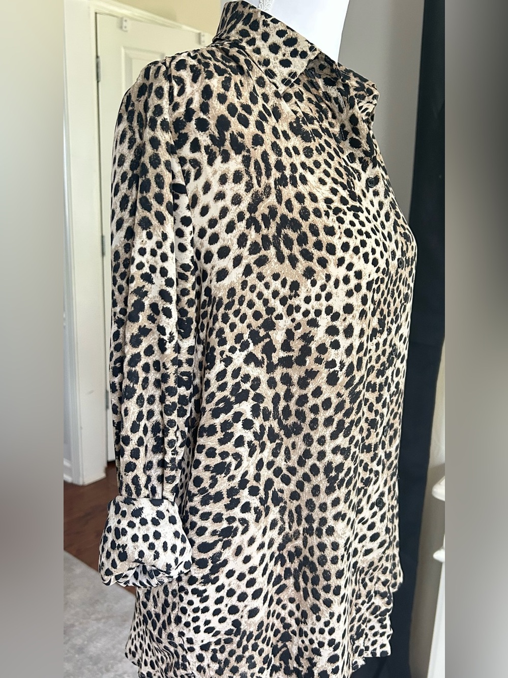 H&M Leopard Print Button-Down Shirt in Beige and Black